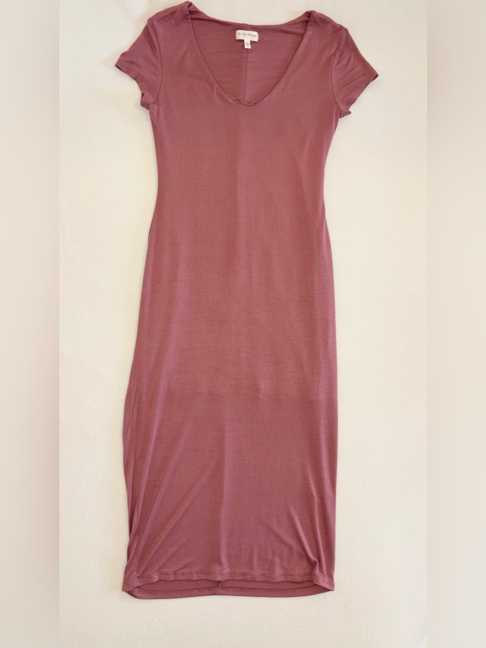 See You Monday Mauve Short-Sleeve Ribbed Midi Dress